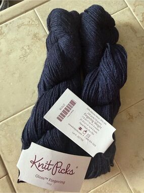 Knit Picks Gloss Fingering Navy Sweater Yarn 2 Hanks